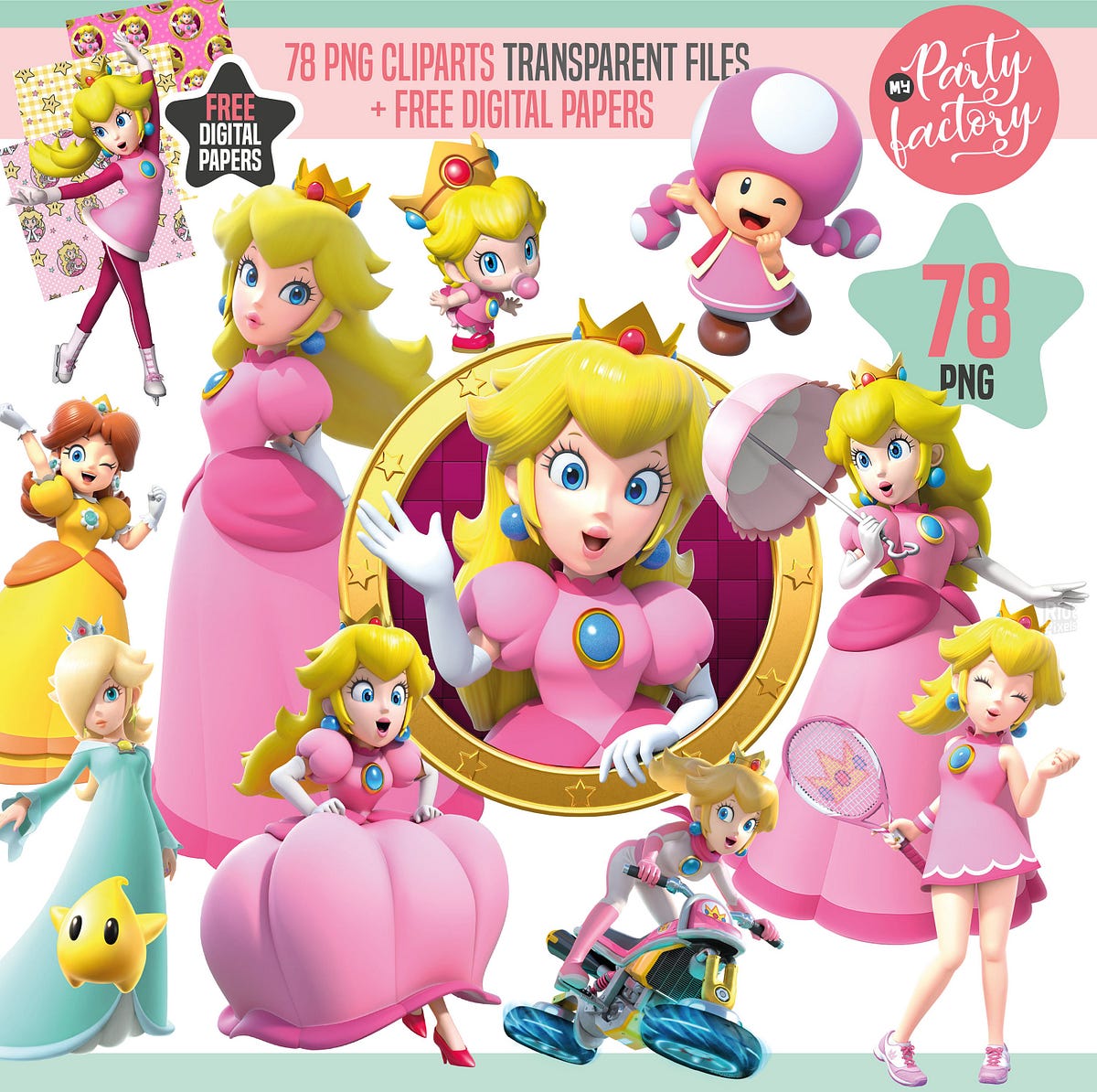 Princess Peach PNG Cliparts Bundle, Mario Princess PNG, Free Digital ...
