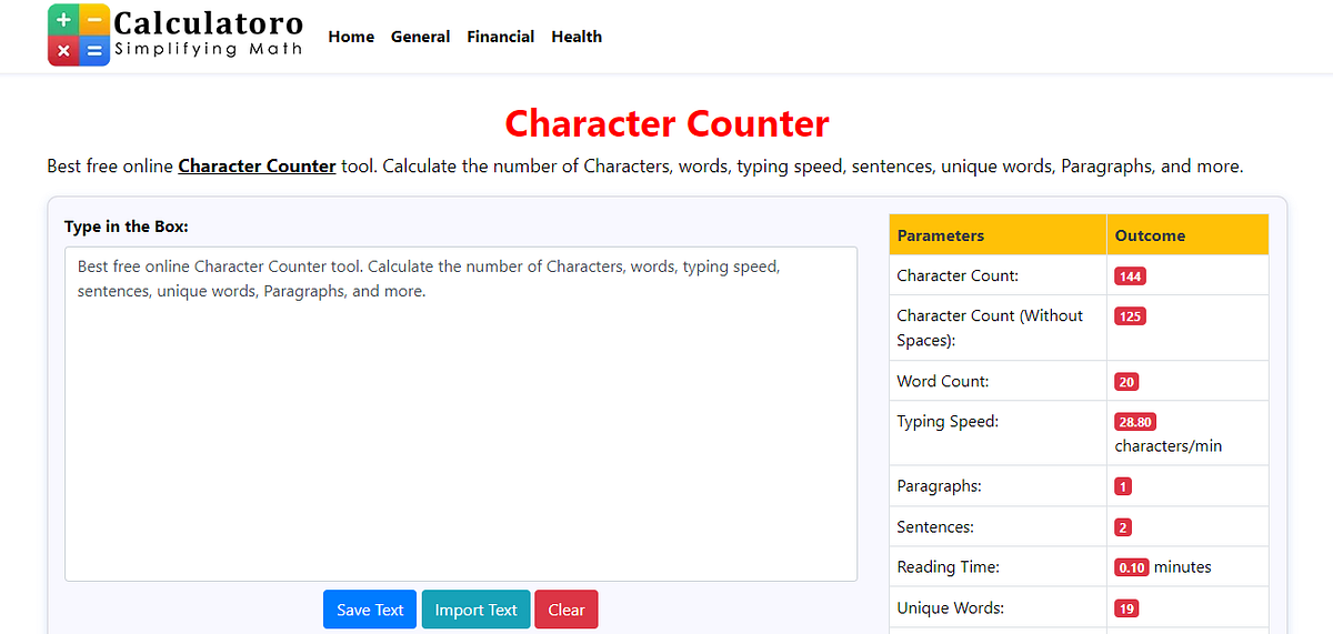 Character Counter - Calculatoro - Medium