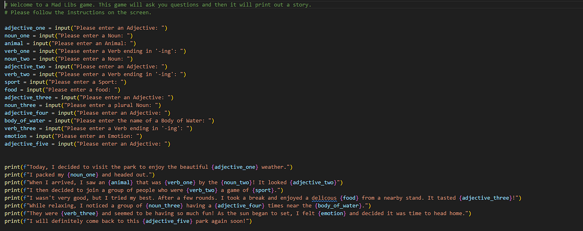 Mad libs Game in Python - HiDhavalDesai - Medium
