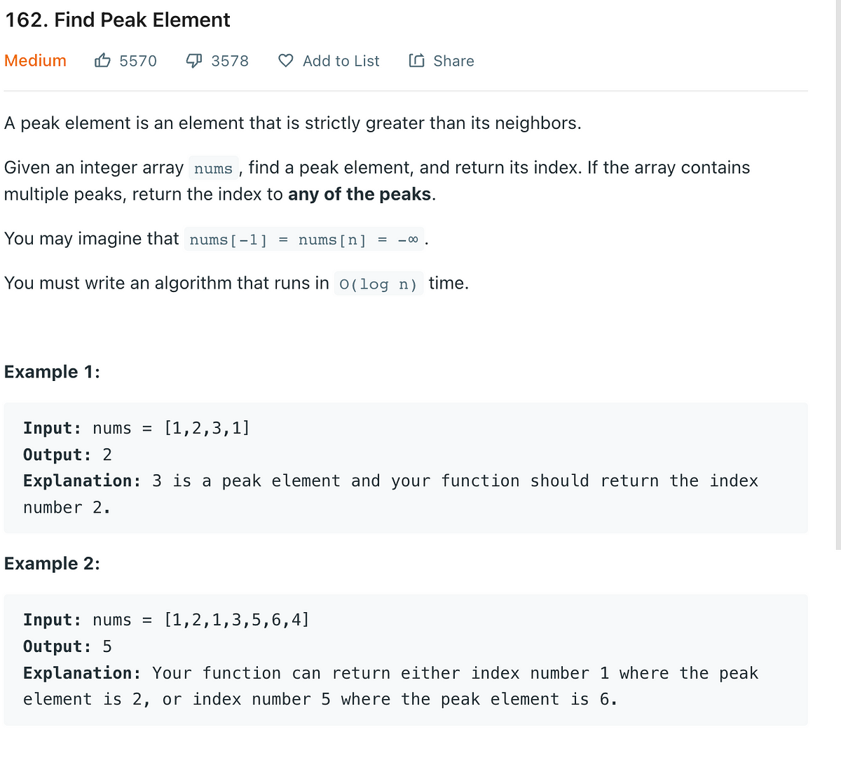leetcode 162. Find Peak Element. for some reason I thought that I have ...