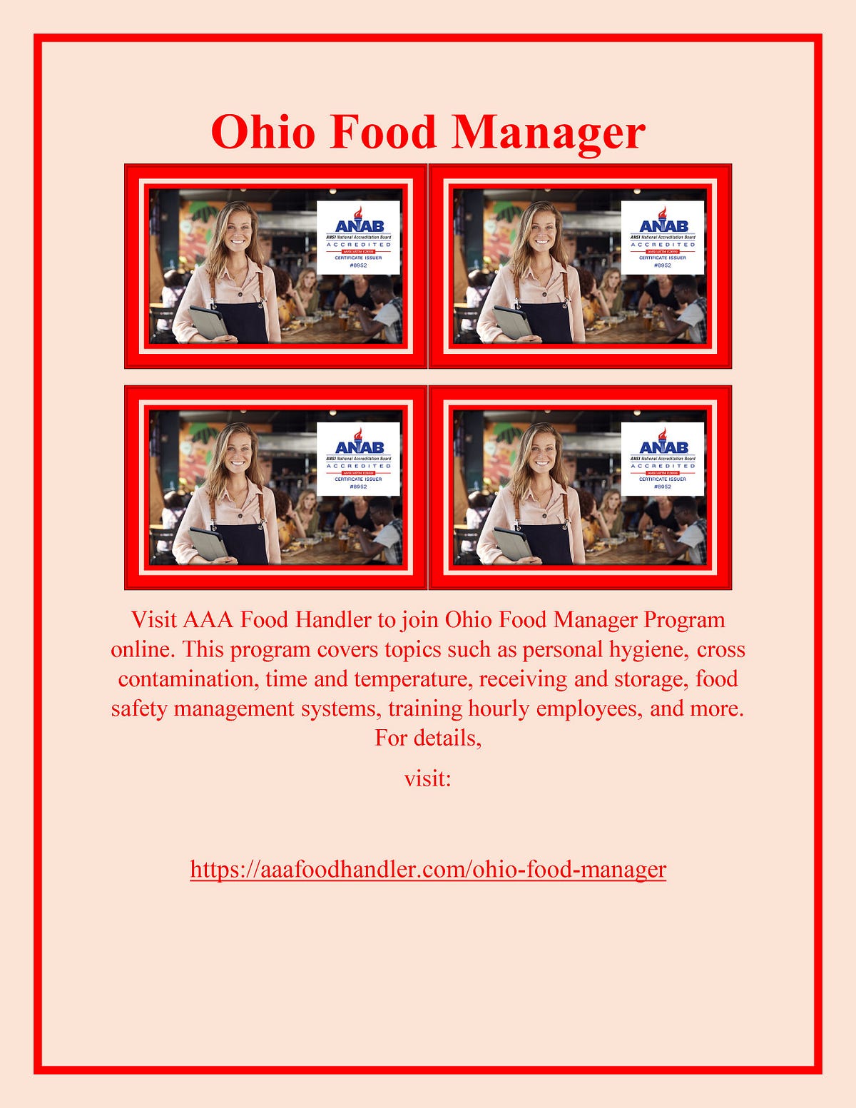 Ohio Food Manager - aaafood handler - Medium