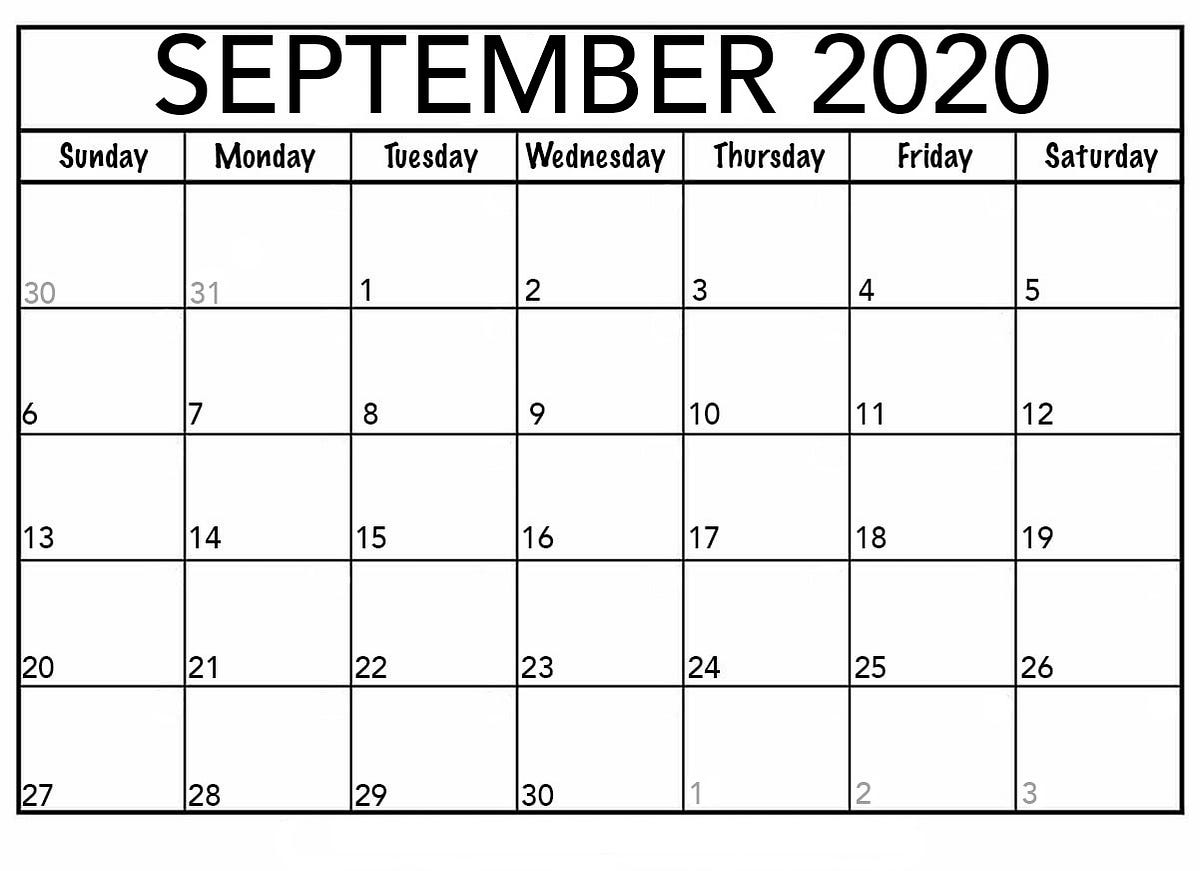 Printable Blank September 2020 Calendar PDF Template | by ...