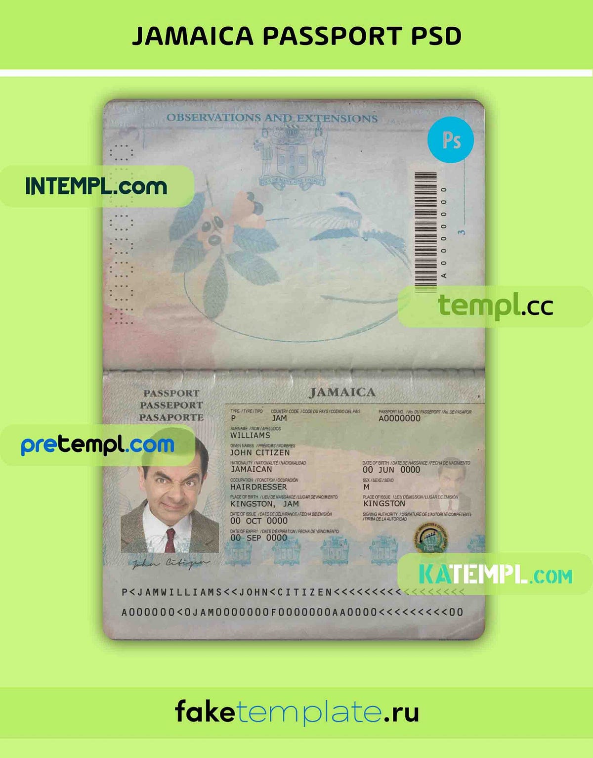 Jamaica passport PSD download template - Intempl Passport - Medium