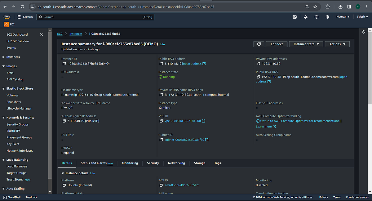 How to attach and remove the Ec2 instance to a static IP by Saiesh C