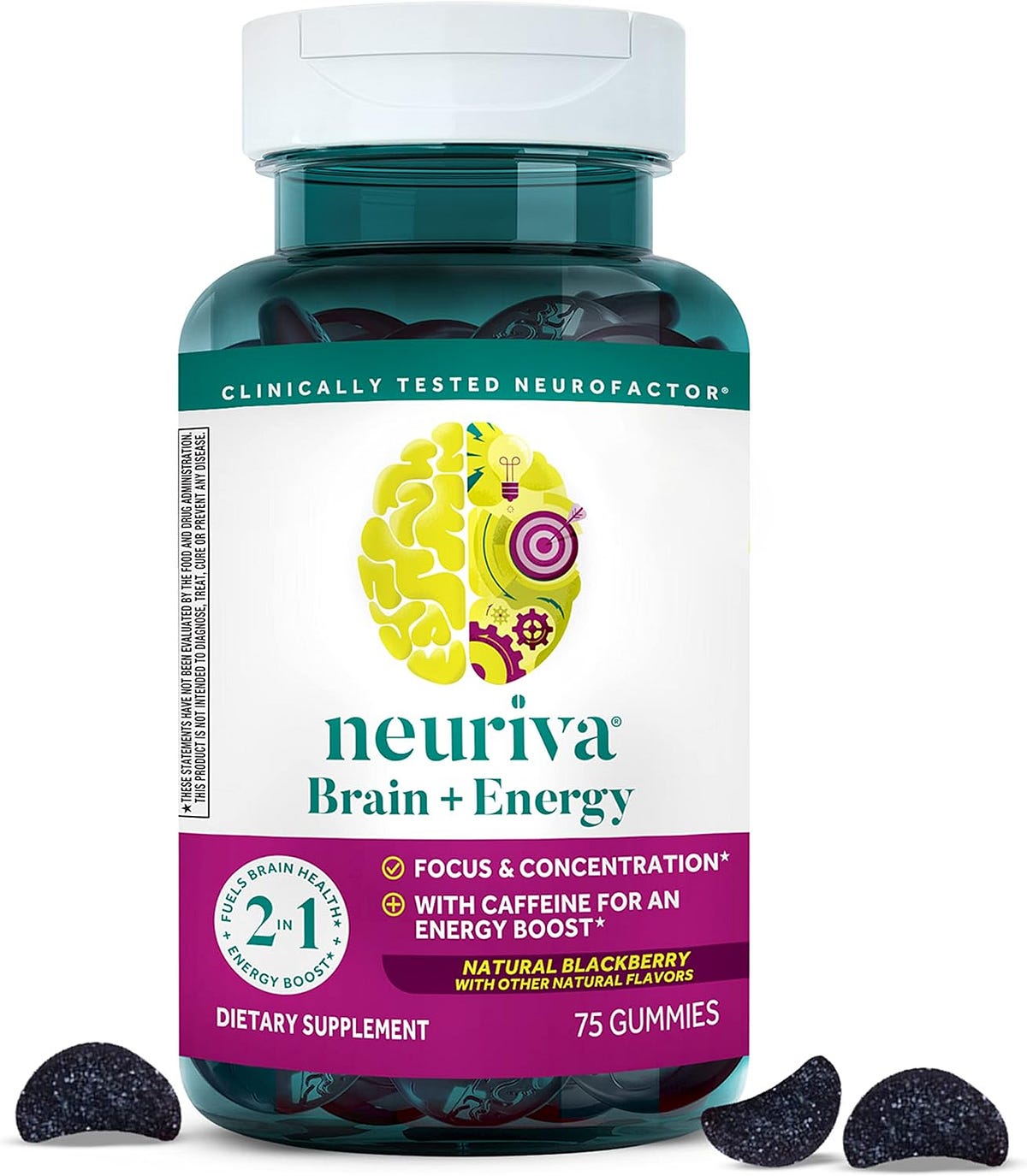 NEURIVA Brain + Energy Gummies, Nootropic Brain Supplements for Focus