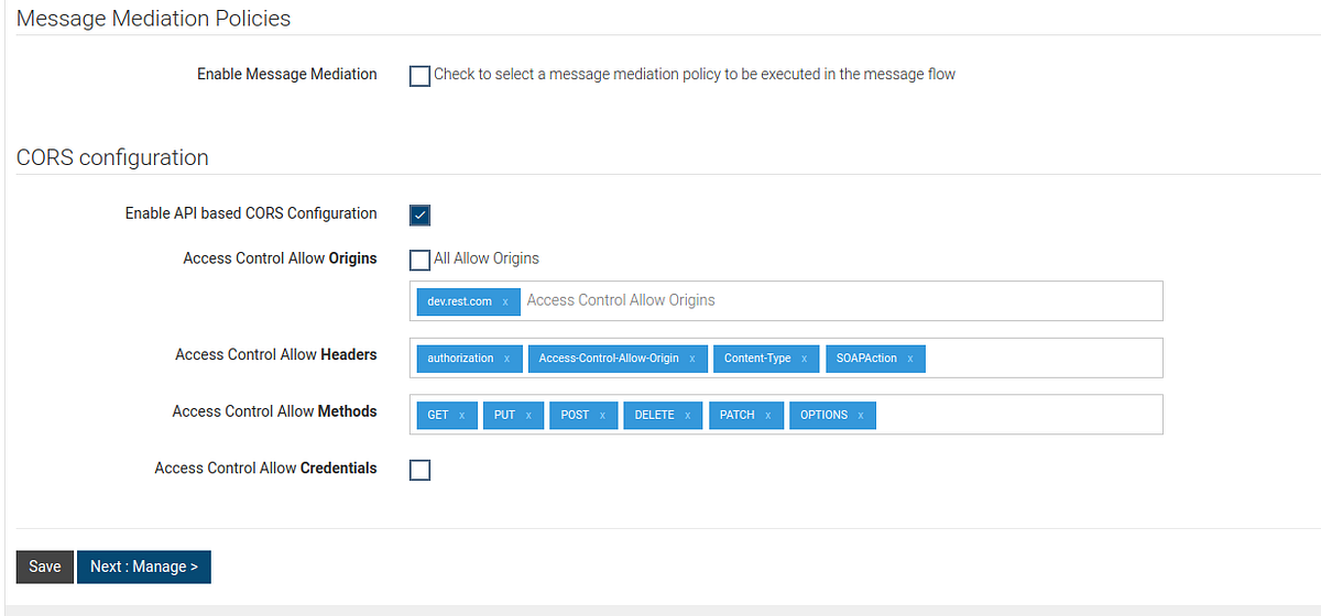 Access Control Allow Origins parameter in CORS configuration WSO2 APIM