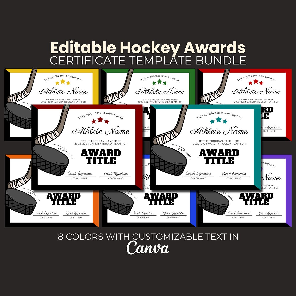End of Season Hockey Awards Bundle, Editable Field Hockey Certificate