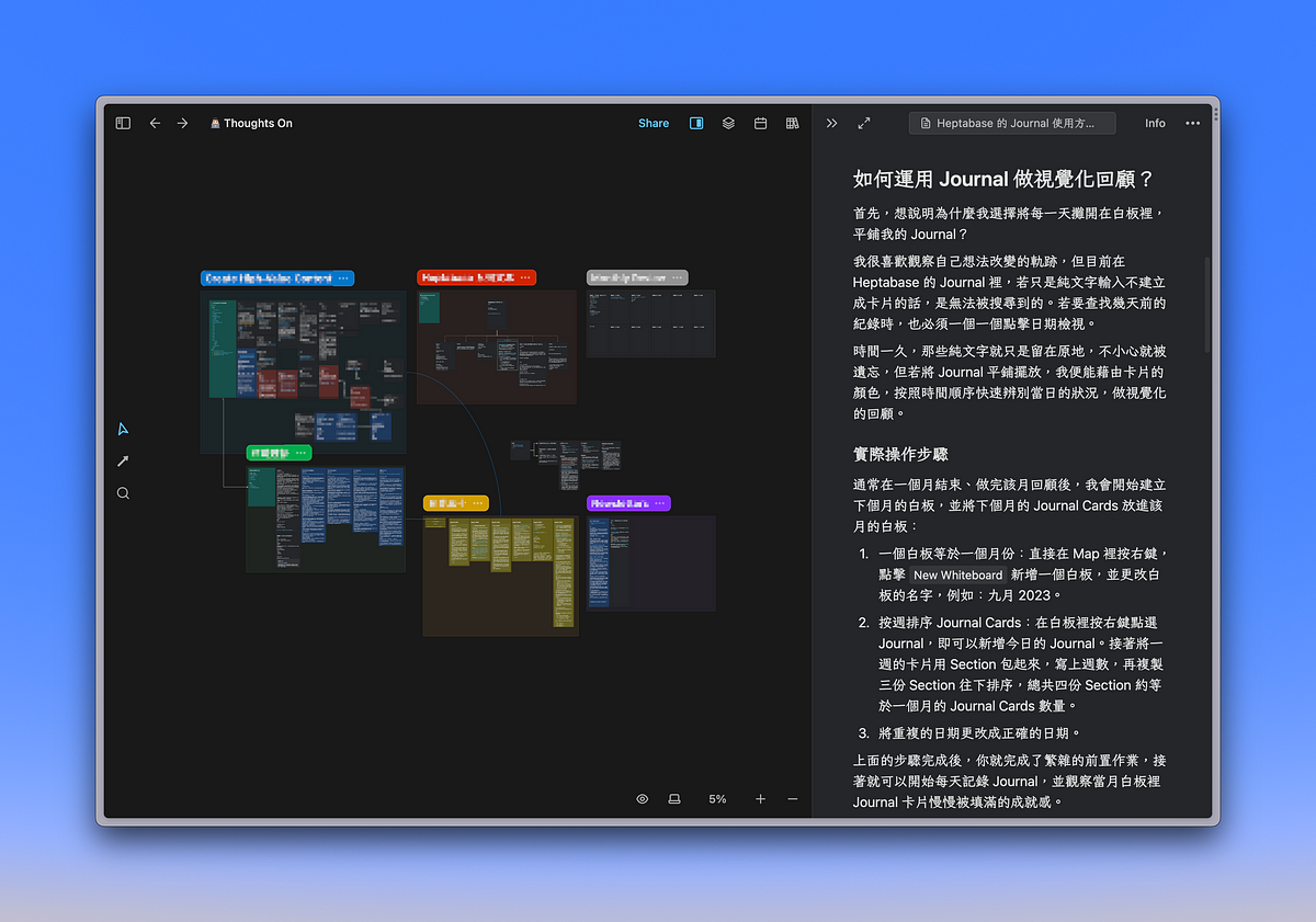 Heptabase 的 Journal 使用方法，掌握週回顧與月回顧