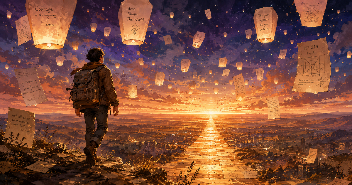 A winding path under a sky filled with ideas