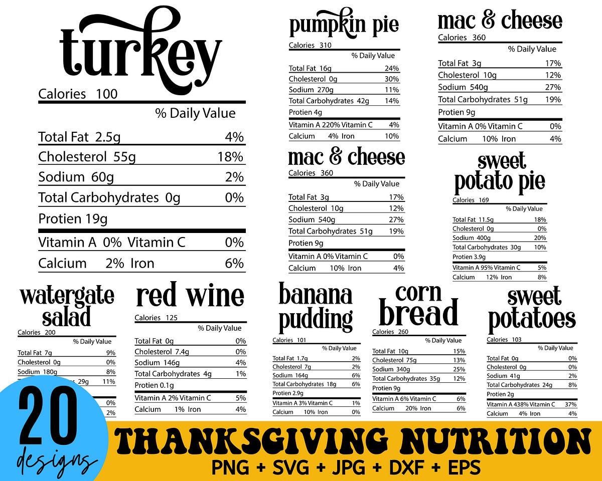 Thanksgiving Nutrition Food Facts svg Bundle, Nutrition Facts Shirts ...