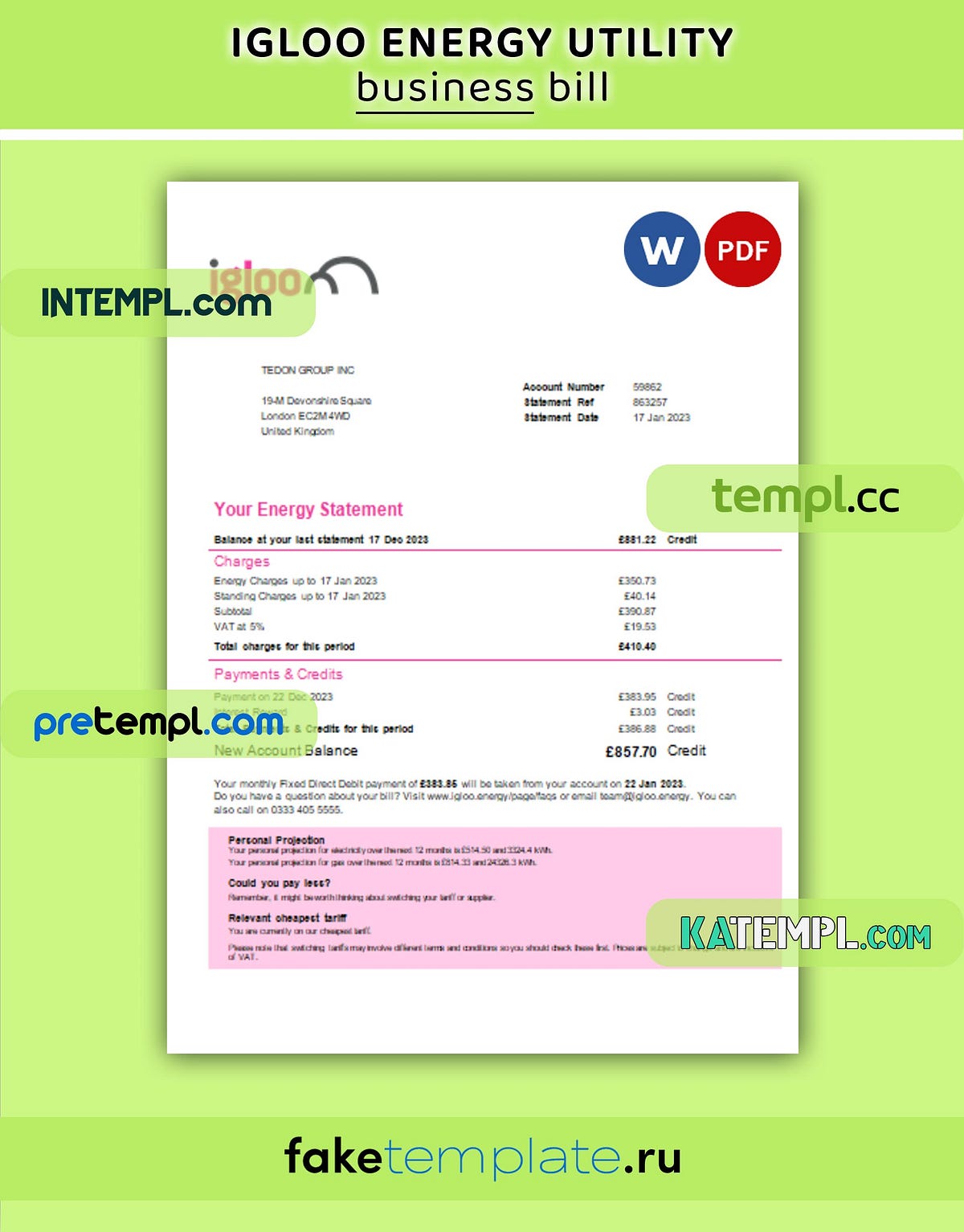 Igloo Energy business utility bill, PDF and Word template | by ...
