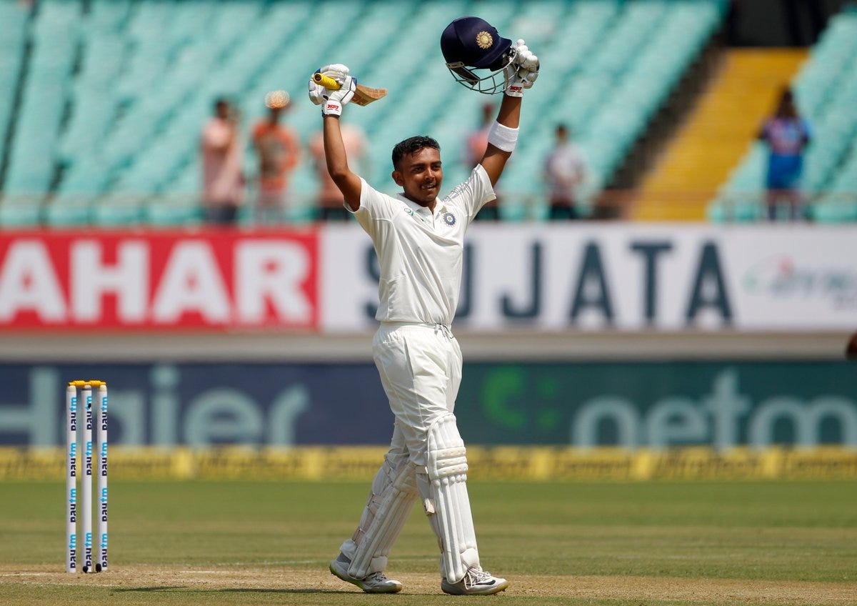 Prithvi Shaw Youngest Indian to Score a Century on Debut by