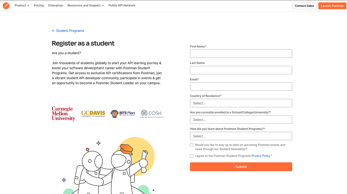 Step by step guide how to register for the postman student expert