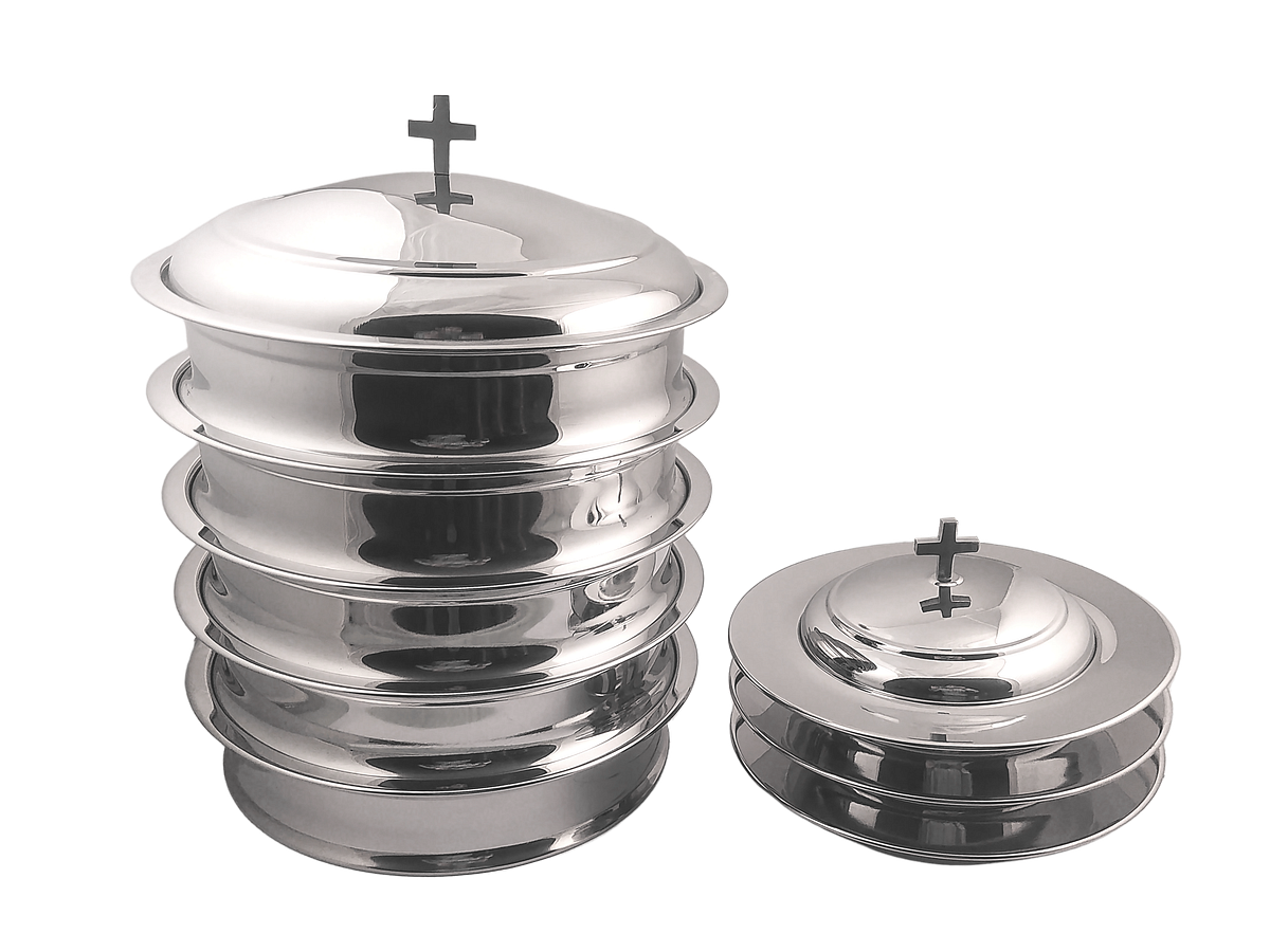 Communion Ware 5 Holy Wine Serving Trays with A Lid & 3 Stacking Bread Plates with A Lid