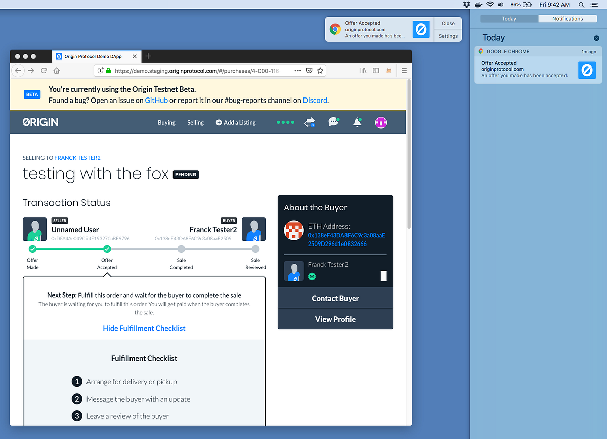 Origin DApp gets Browser Notifications | by Coleman Maher | Origin Protocol