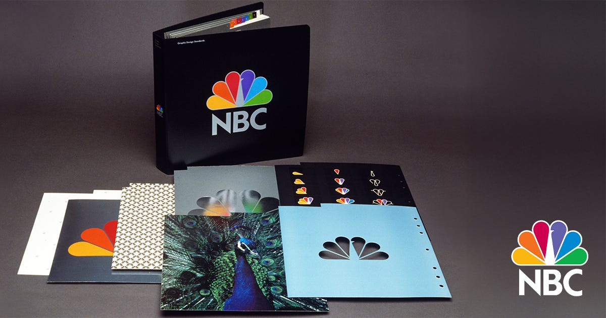 NBC Brand Standards Manual: Systematized identity governance ensured consistency across divisions while allowing creative variation. Design, Art Direction, Creative Directions: Vazken Kalayjian. Executive Leadership: Mike Mohamad, Charles Blake, Elaine Zeitsoff. Department: NBC Network Advertising, On-Air Promotion and Marketing. Lettering: Tom Carnase.