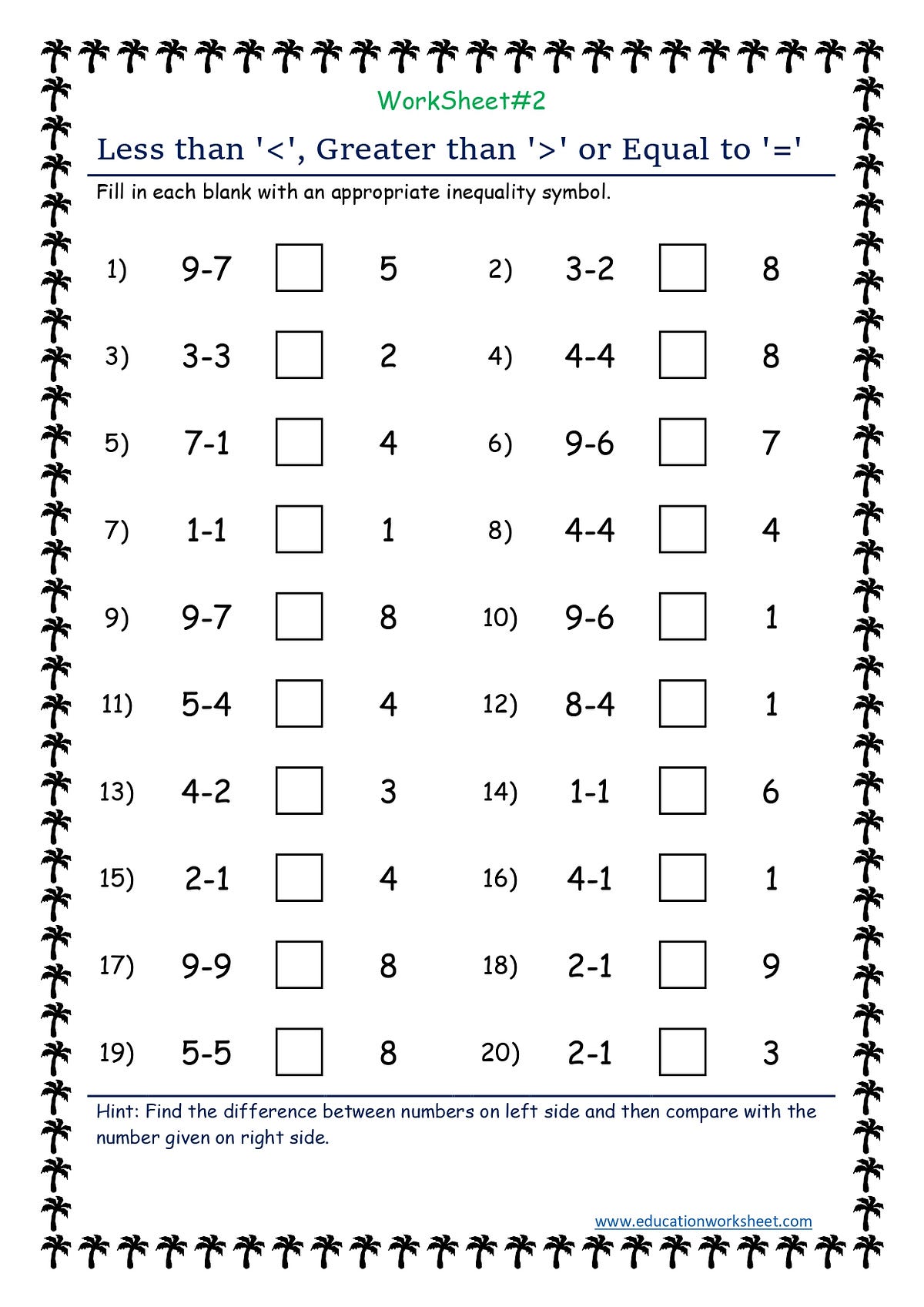 Practice sheets for comparing expressions | by Education Worksheet | Medium