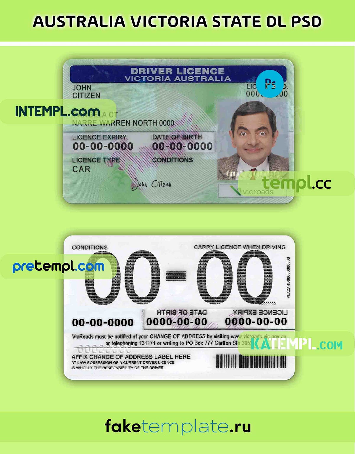 Australia Victoria driving license PSD download template, version 2 by Intempl driving license