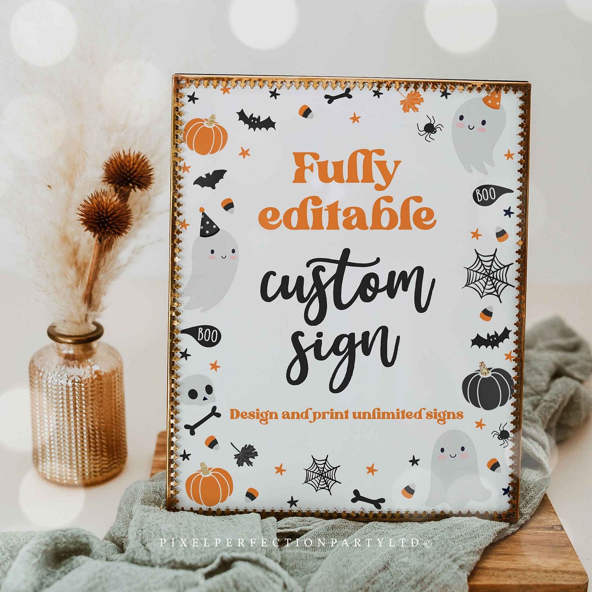 Fully Editable Orange Halloween Ghost Custom Sign Neutral Ghost Spooky 