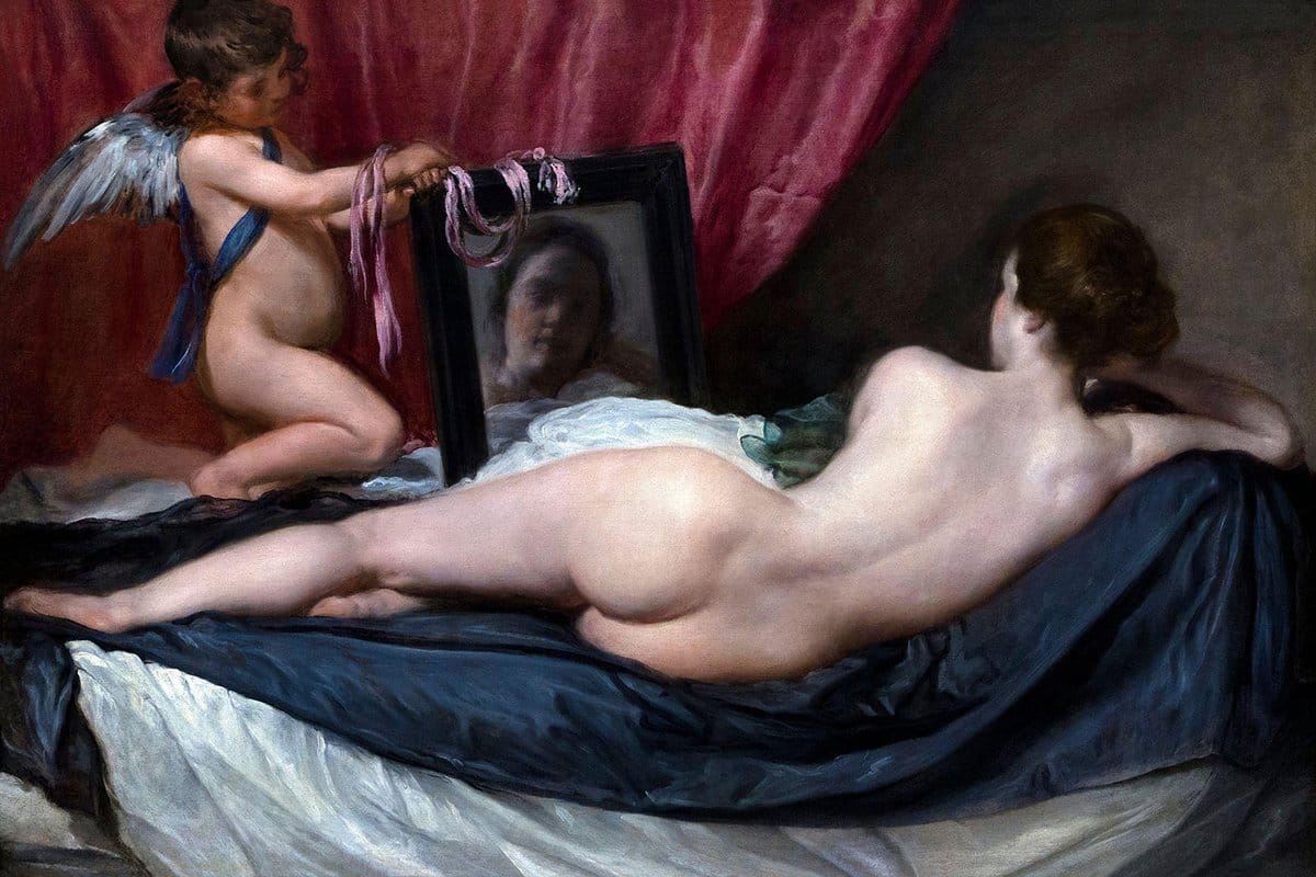 A woman divided in two, the person existing, and the person evaluating how she appears. Venus of Urbino — painted by Titian, c. 1534.