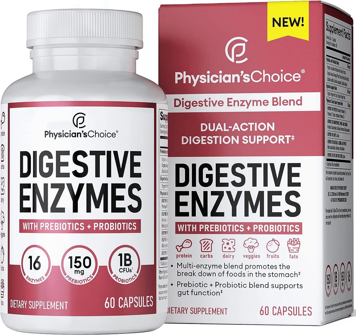 Physician’s CHOICE Digestive Enzymes — Powerful Enzymes — Organic Prebiotics & Probiotics for