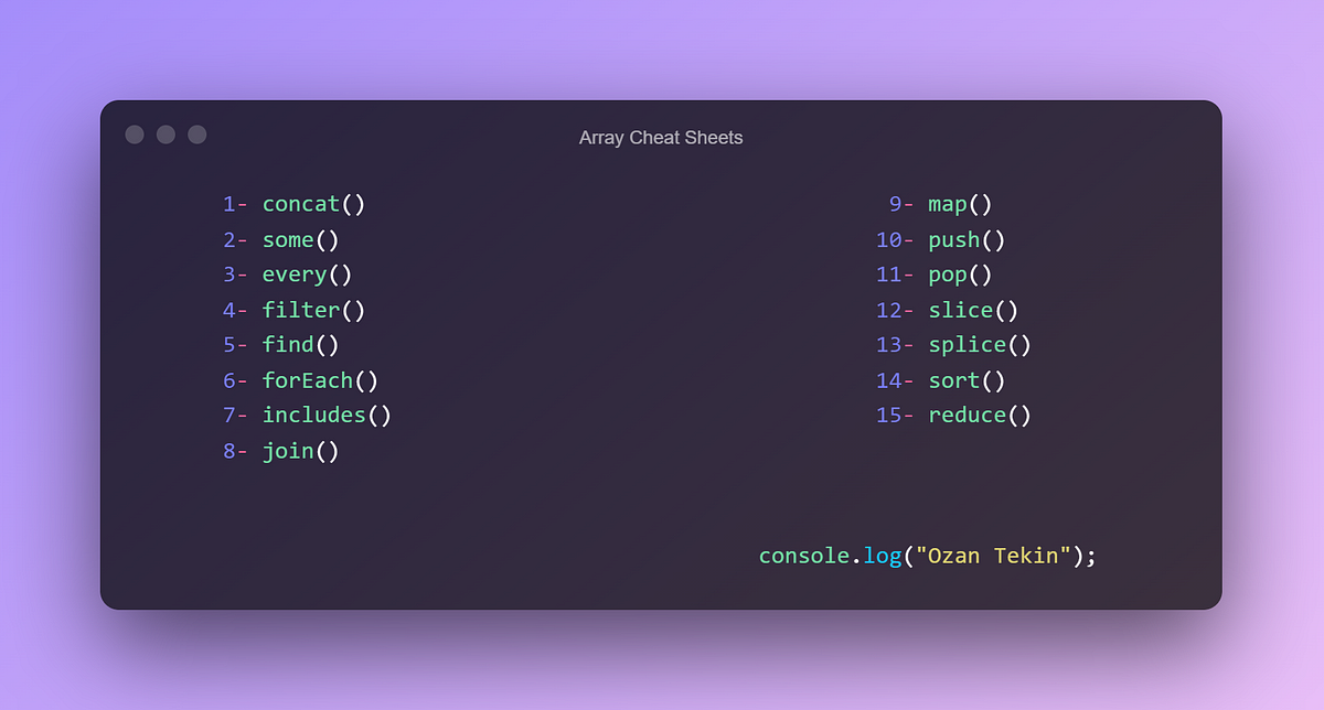 JavaScript Array Hakkında 15 Cheat Sheet | by Ozan Tekin | Medium