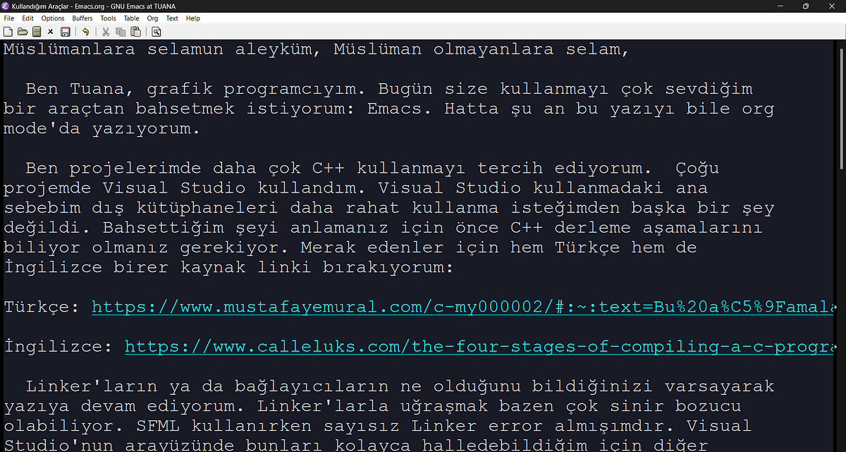 Kullandığım Araçlar — Emacs. Müslümanlara selamun aleyküm, Müslüman ...