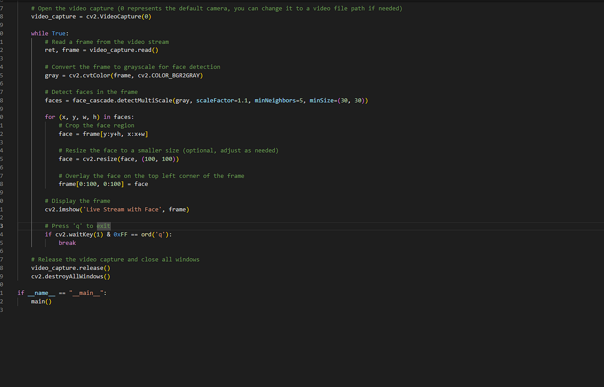 Capture the face from a live stream video and display it on the top ...