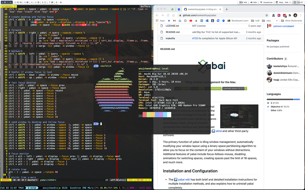 Using i3-like Tiling Window Managers in MacOS with yabai., by Anuj Chandra
