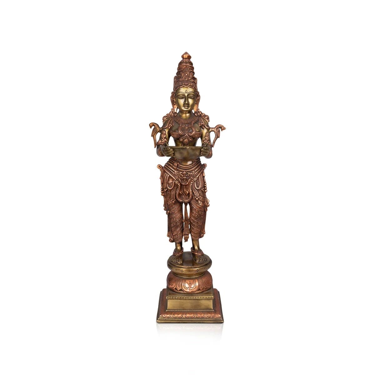 Standing Lady Holding Lamp Deepam for Pooja — A Timeless Symbol of Grace and Divine Light