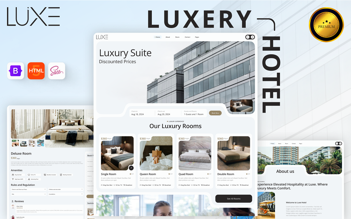 LUXE — Premium Luxury Hotel Booking Bootstrap HTML Website Template ...