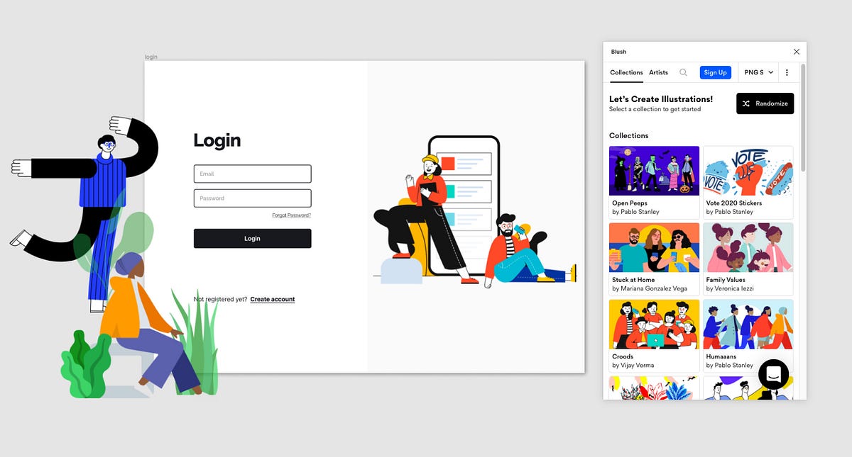 Blush Free customizable Illustrations for Sketch & Figma by