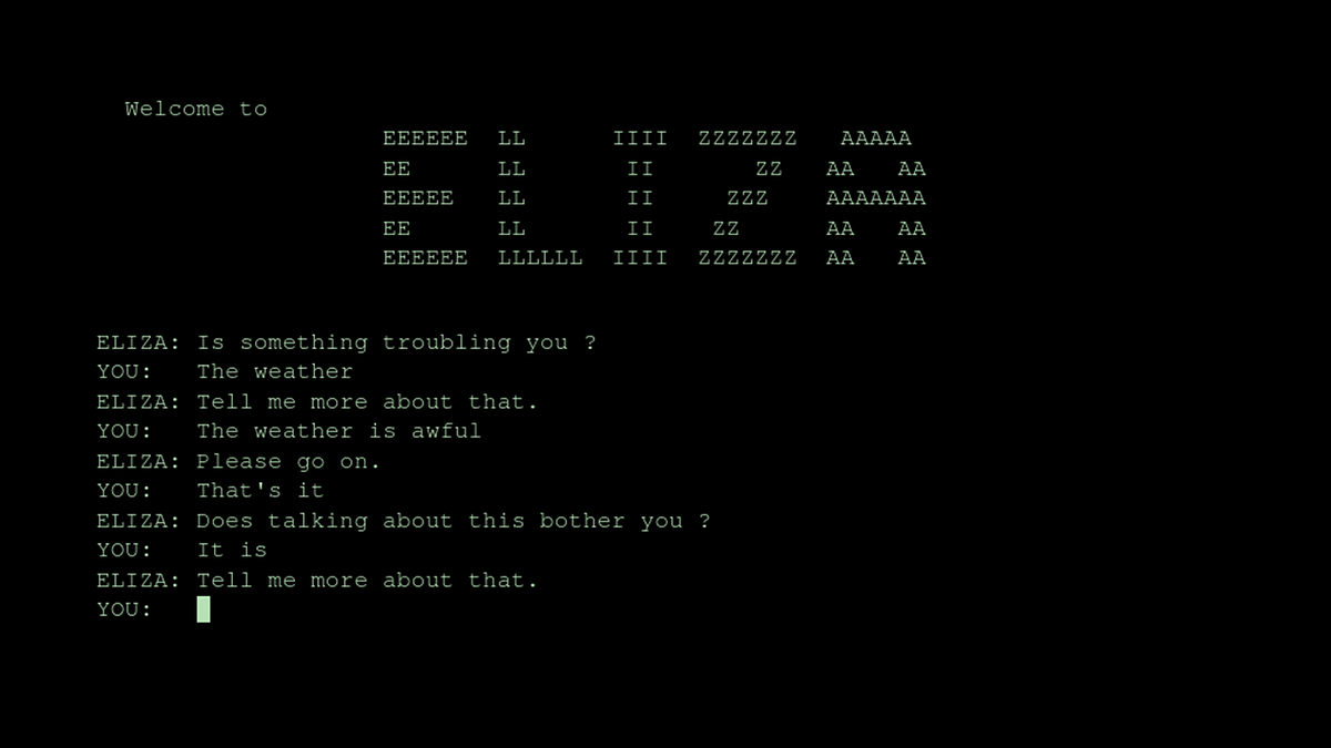 An example conversation with ELIZA