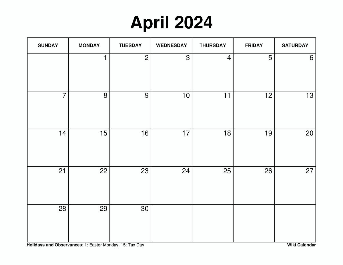 April 2024 Calendar Printable with Holidays by Sharon Gore Feb
