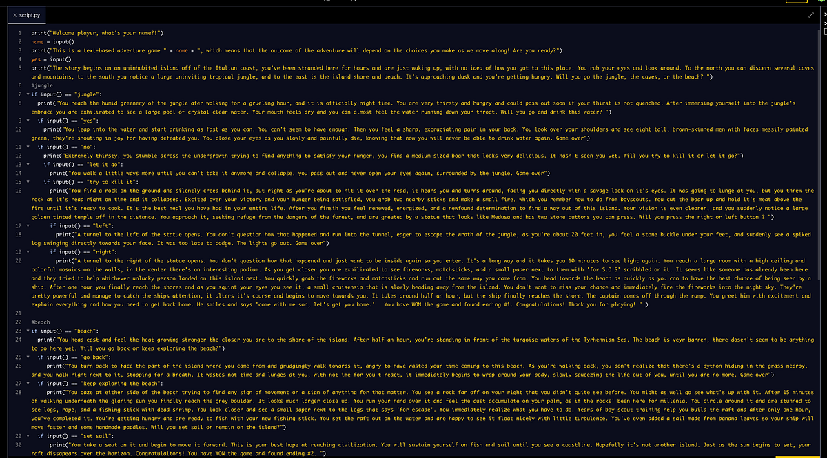 Python Island: A text-based adventure game | by dylanintech | Medium