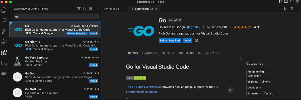 Go, Set up visual studio code for Go & Run First Hello World. - Mike ...