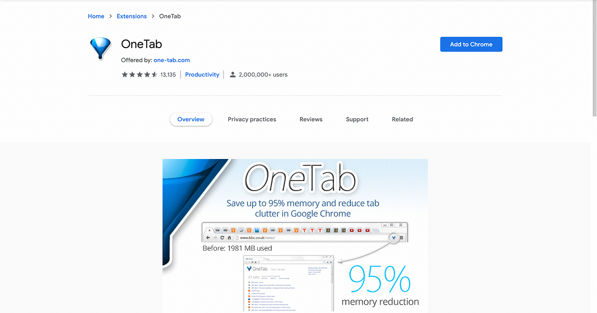 OneTab Chrome Extension