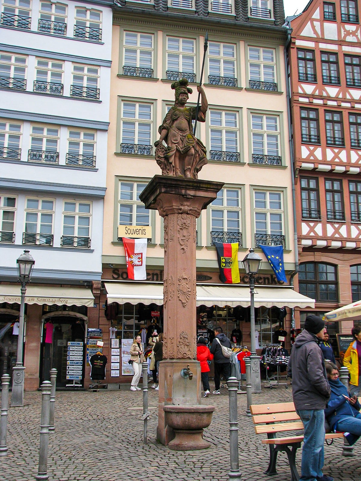 Minerva Fountain on Römerberg. Frankfurt, Germany. Photo by author