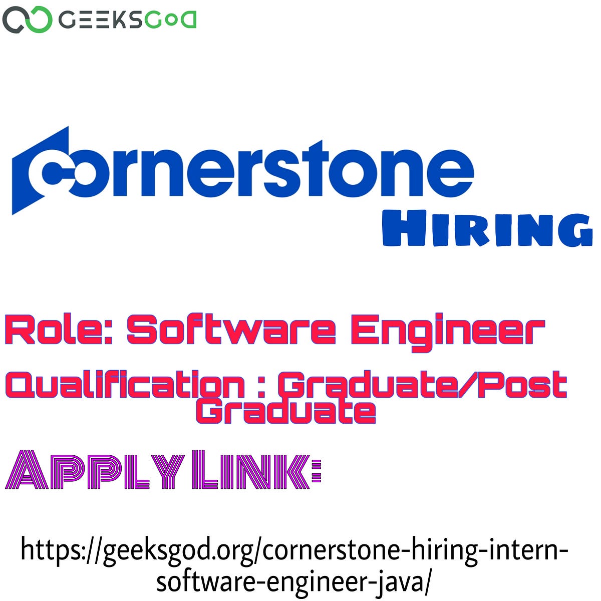 CornerStone is Hiring 🔊📢🔊 Role Software Engineer Intern Batch 2022