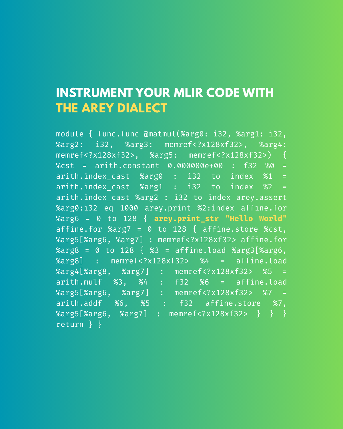 Instrument Your MLIR Code with the Arey Dialect
