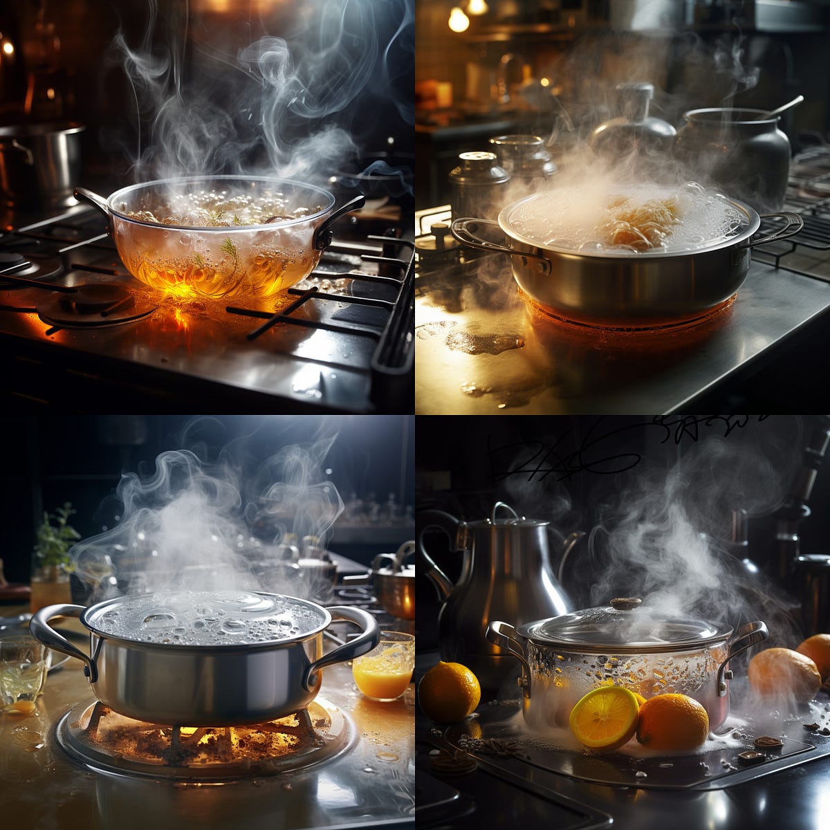 Instruction to Make Boiling Water in English, Portuguese, French, and