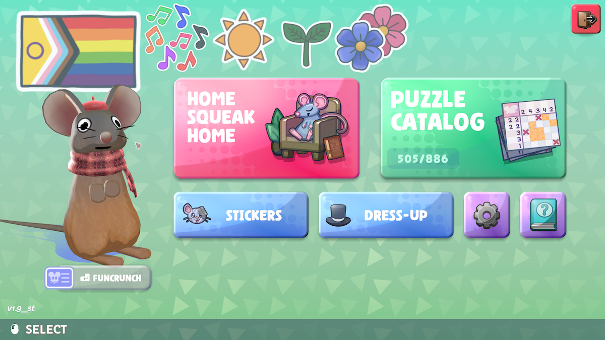 Customized rodent companion and “Home Squeak Home” screen of Squeakross.