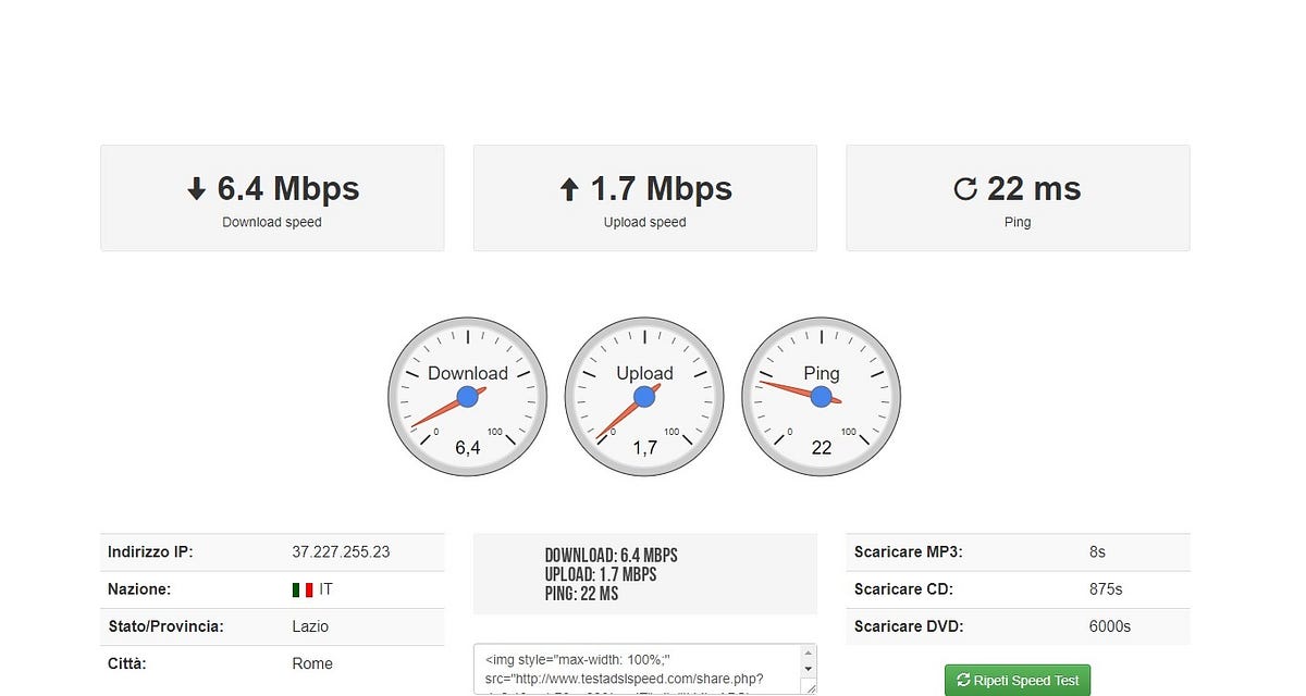 TEST DI VELOCIT INTERNET visual data 7
