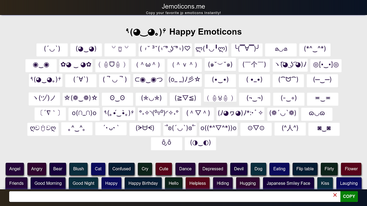 A list of most important japanese emoticons by Japanese emoticons