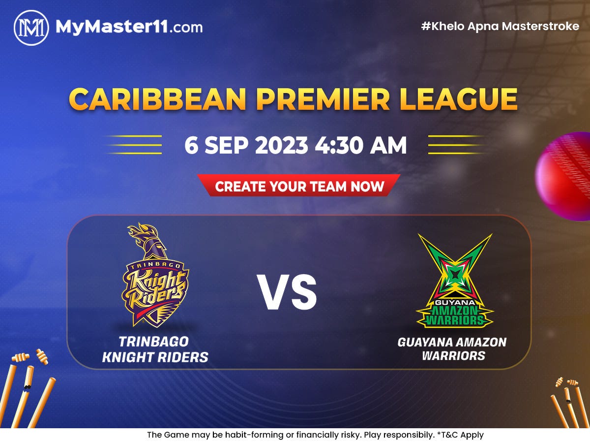 Trinbago Knight Riders Vs Guyana Amazon Warriors Match 19 CPL 2023- Mymaster11 Prediction, Pitch Report, Playing XIs by Mymaster11 Sep, 2023 Medium