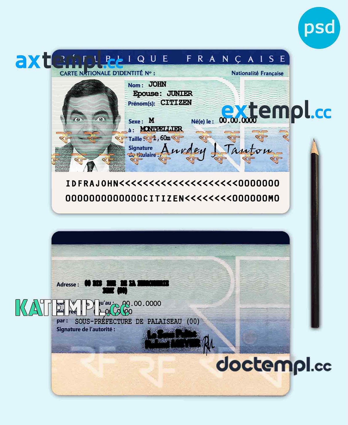 Sample France ID Template In PSD Format Fully Editable Download By Sample france id template in psd format fully editable download by