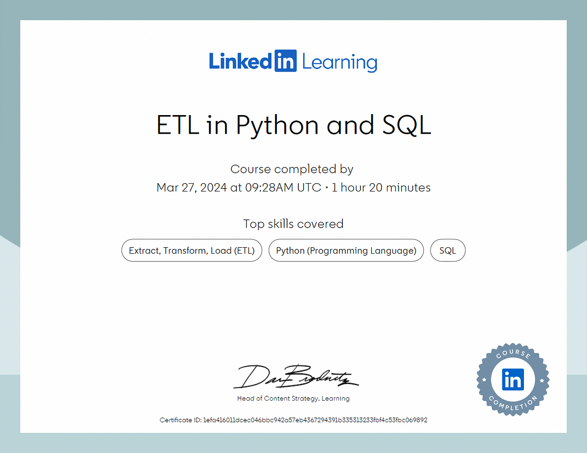 ETL in Python and SQL. I have just completed the course “ETL… | by ...