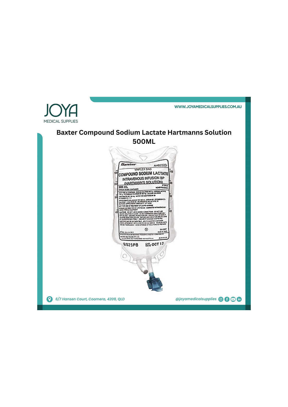 Baxter Compound Sodium Lactate Hartmanns Solution 500ML Australia