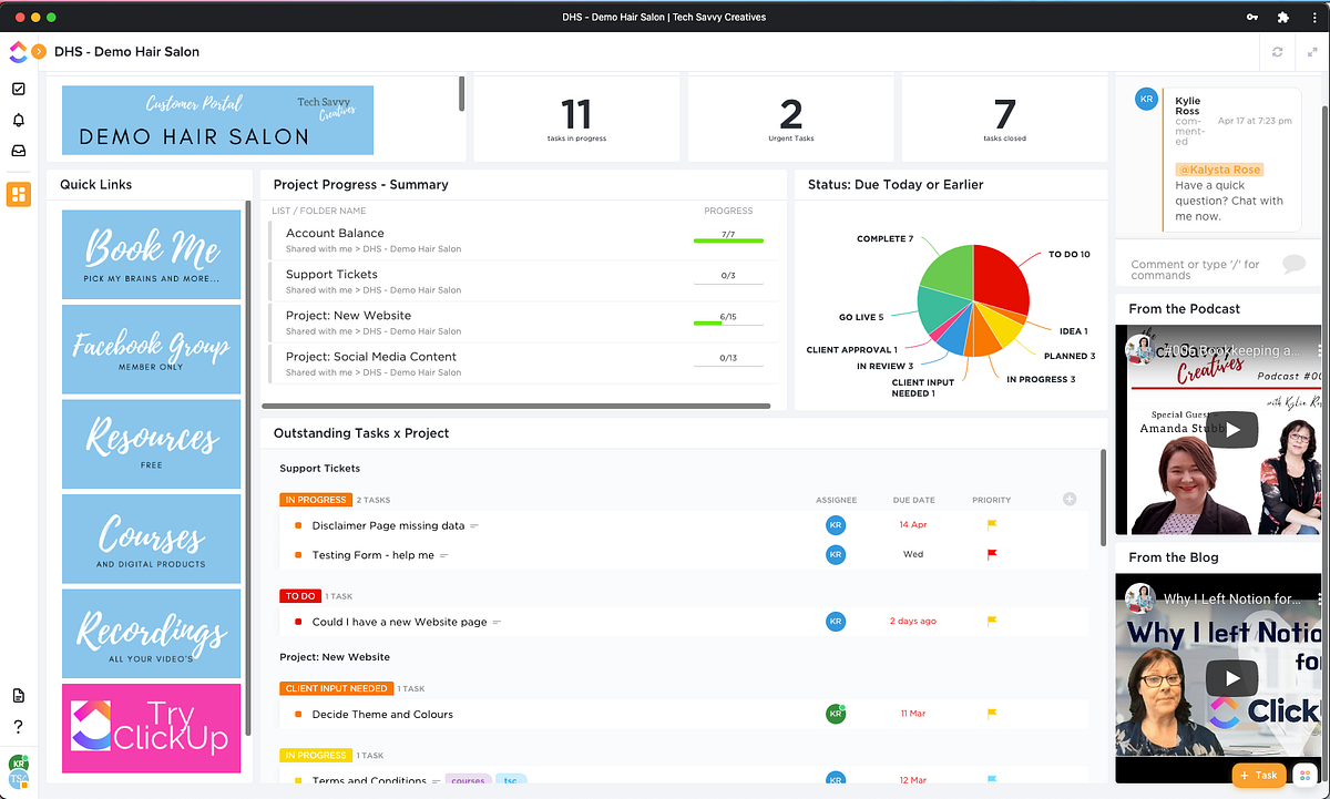 Client Dashboards with ClickUp, my allinone app Tech Savvy