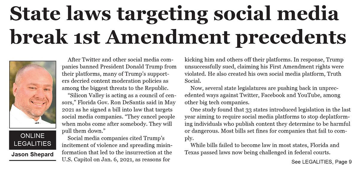 State laws targeting social media break First Amendment precedents by